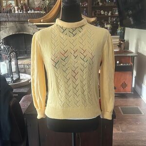 Vintage Korean Sz S Yellow Knit Pin-up Sweater GVC